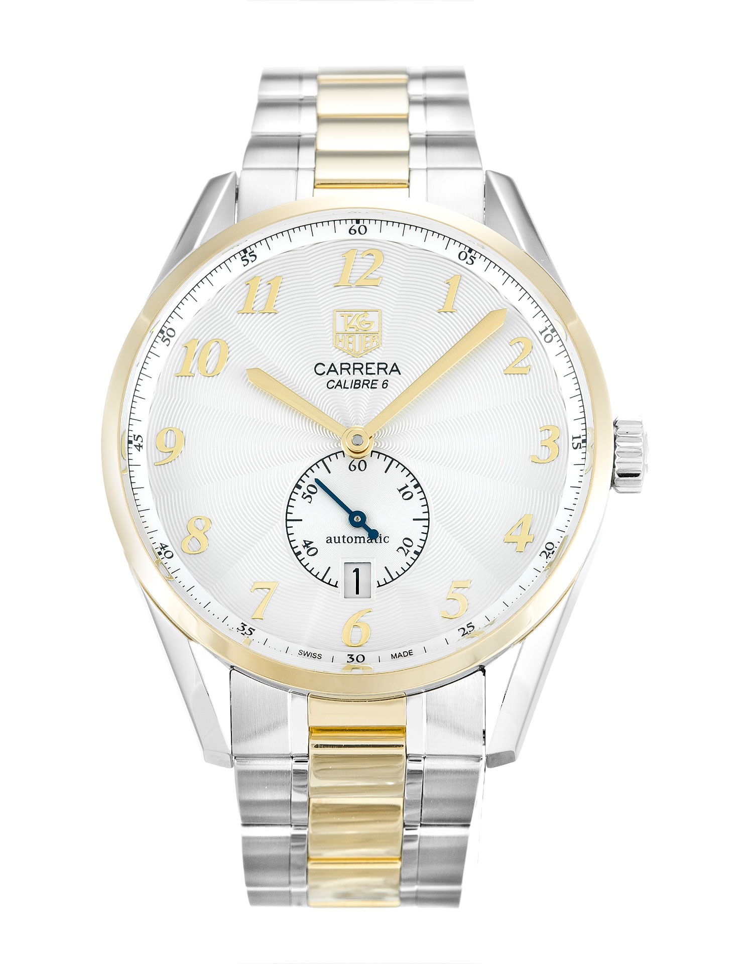 The 46.8 mm copy TAG Heuer Carrera WAS2150.BD0733 watches have silvery dials.