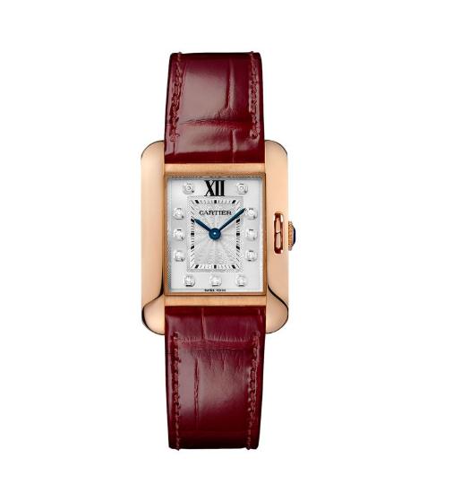 The luxury fake Cartier Tank Anglaise WJTA0007 watches are made from 18k rose gold.