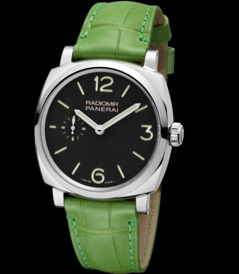 The special fake Panerai Radiomir 1940 PAM00574 watches have green leather straps.