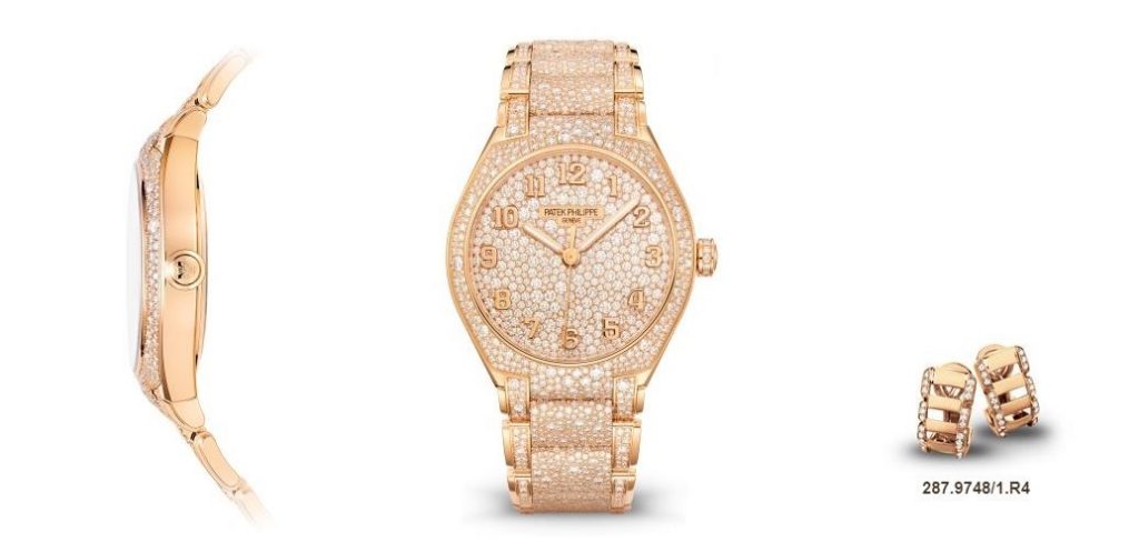 The 18k rose gold fake watches are decorated with diamonds.